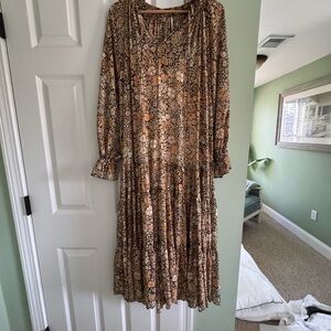 Free People Floral Maxi Dress in Brown and Cream